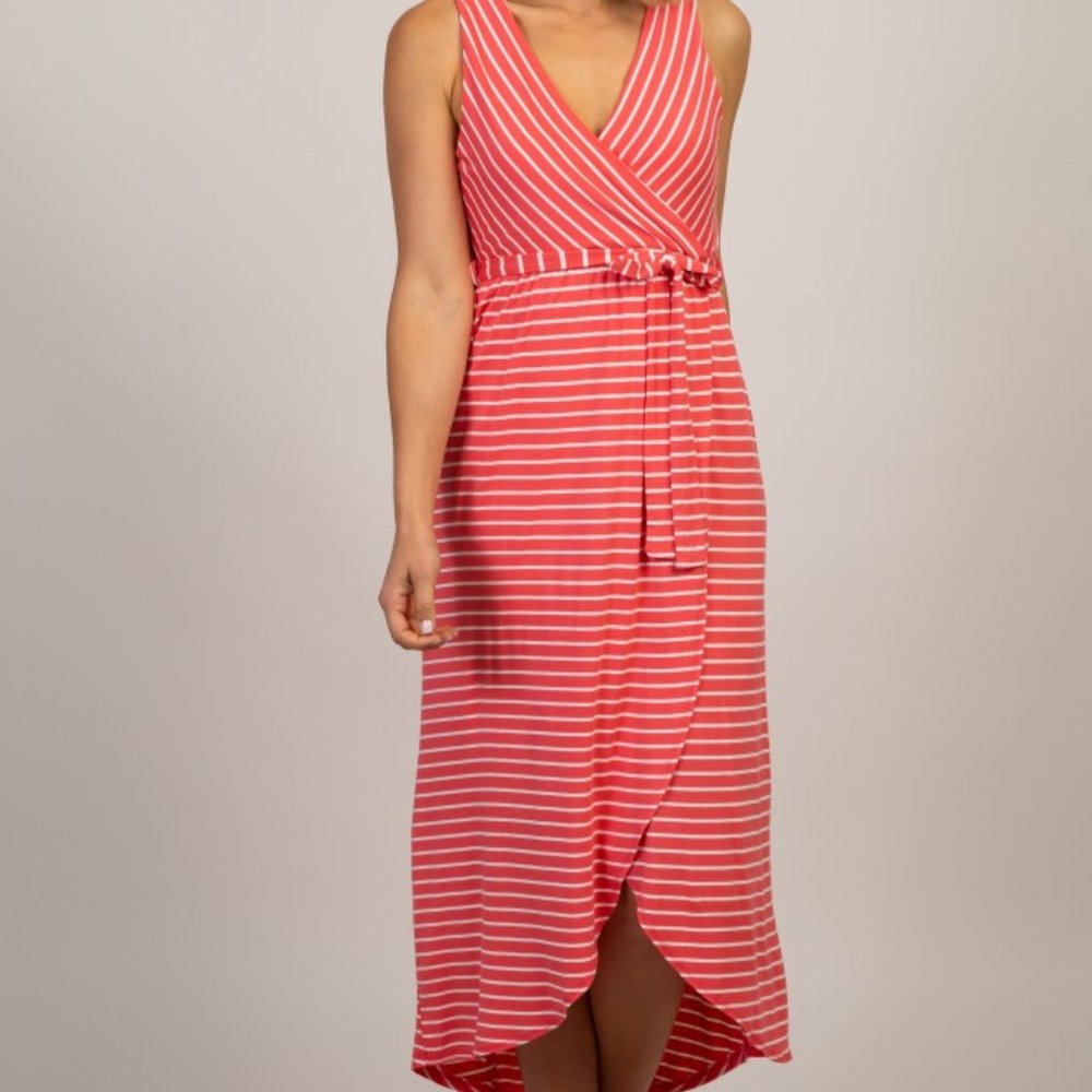 New! Coral/white stripe wrap dress